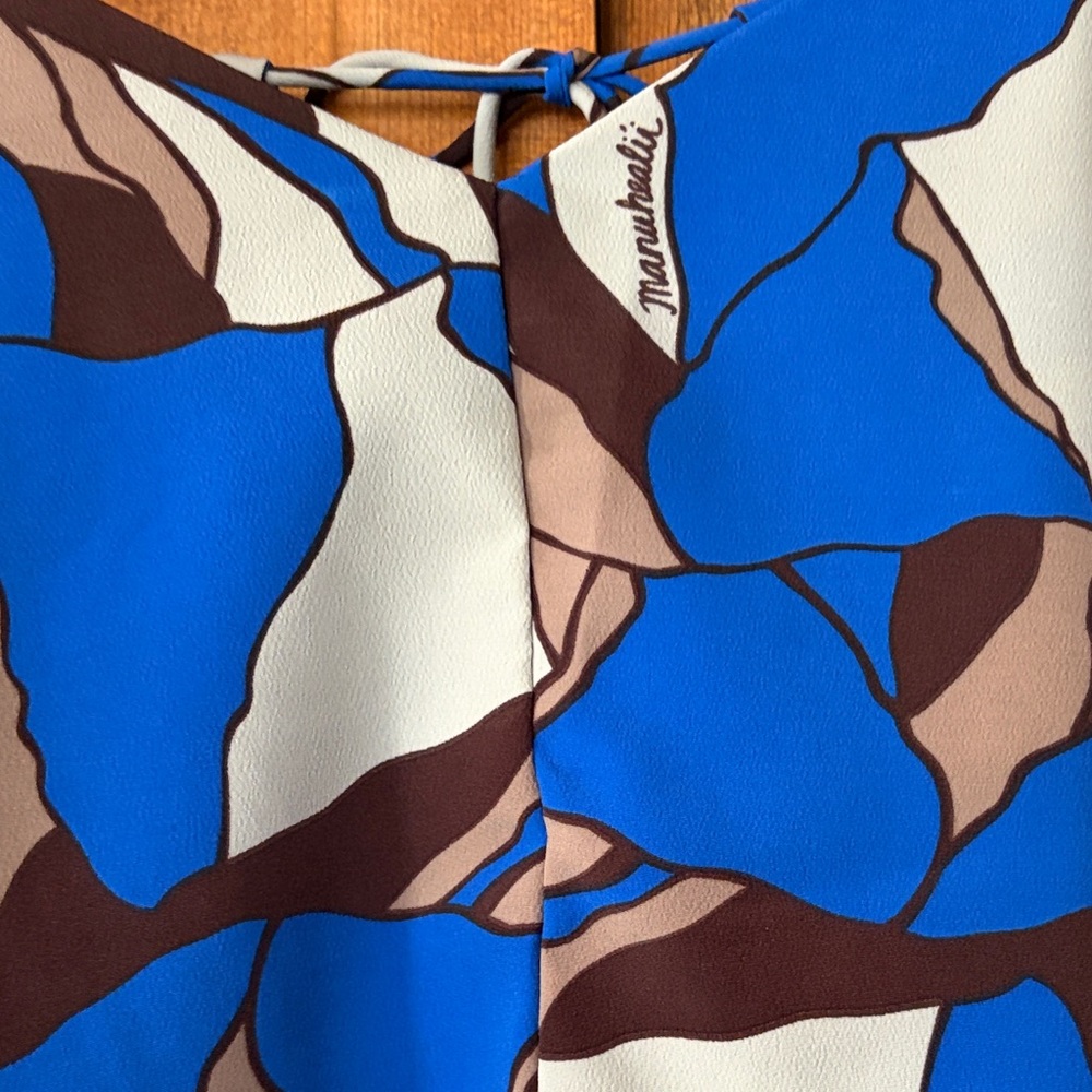 Manuhealii Blue, Brown & Cream Abstract Print Mini Dress - Picture 3 of 6